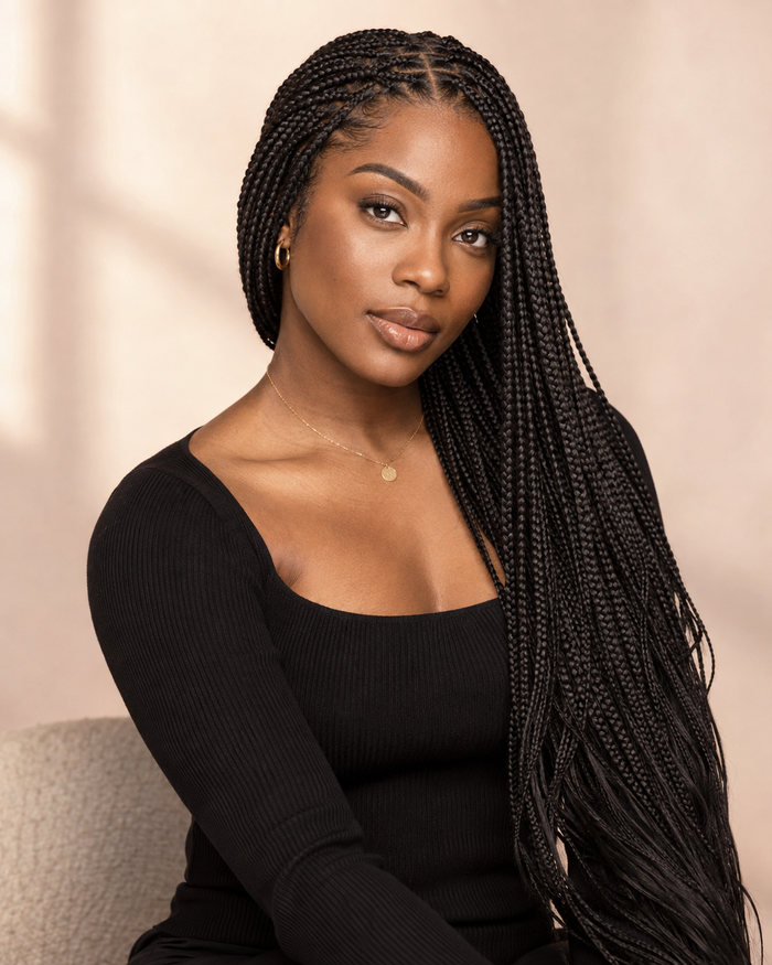 Portrait avec de longues tresses